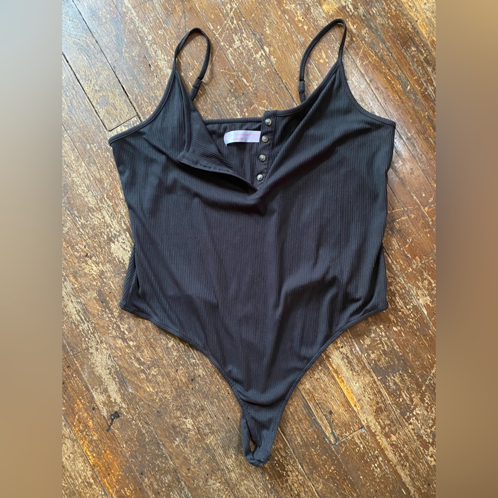 NoBo Ribbed Black Bodysuit w/ Button Details Size XXL